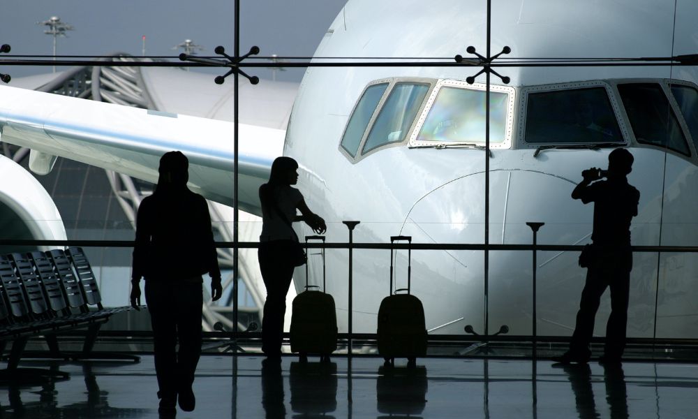 Travellers at an airpot. 